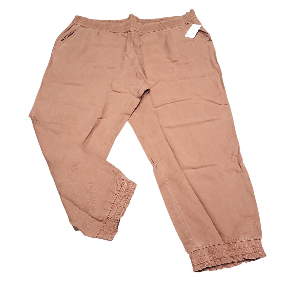 LOGO by Lori Goldstein Womens Lyocell Joggers Pants Pockets Brown Plus Size 1X